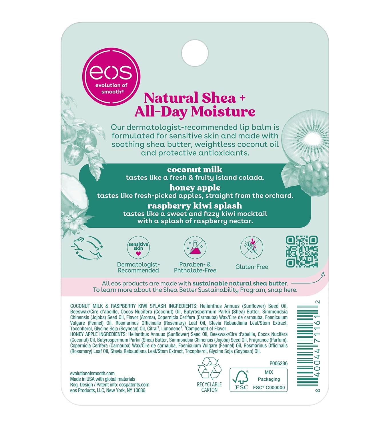 eos Natural Shea Lip Balm 3 Flavor Pack – Kid-Friendly, No-Mess Lip Balm for Sports Bags, Car Cupholders and Sleepover Essentials
