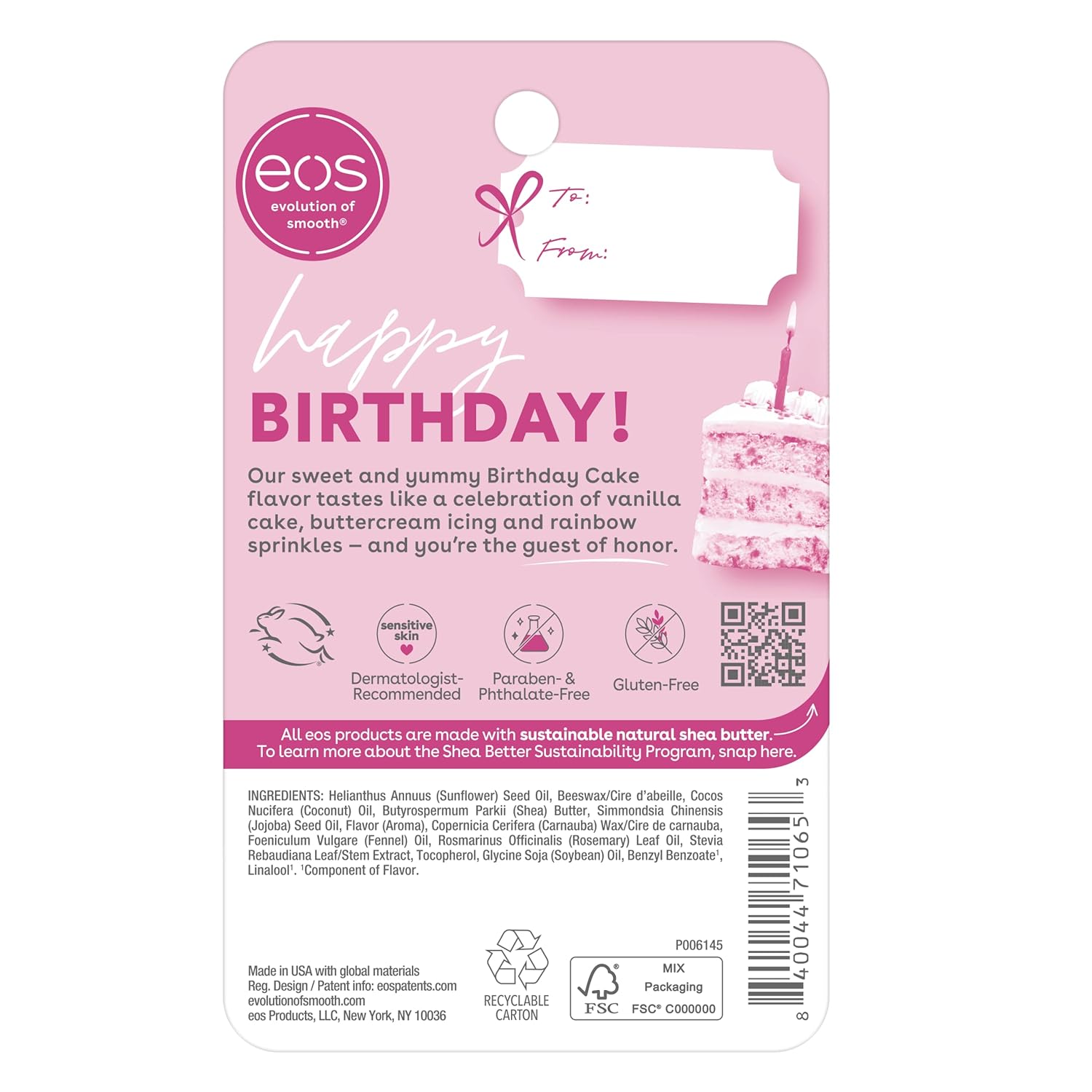 eos Shea Butter Birthday Cake Balm – Durable Lip Care for Golf Bag and Car Cup Holder, Non Melting Formula
