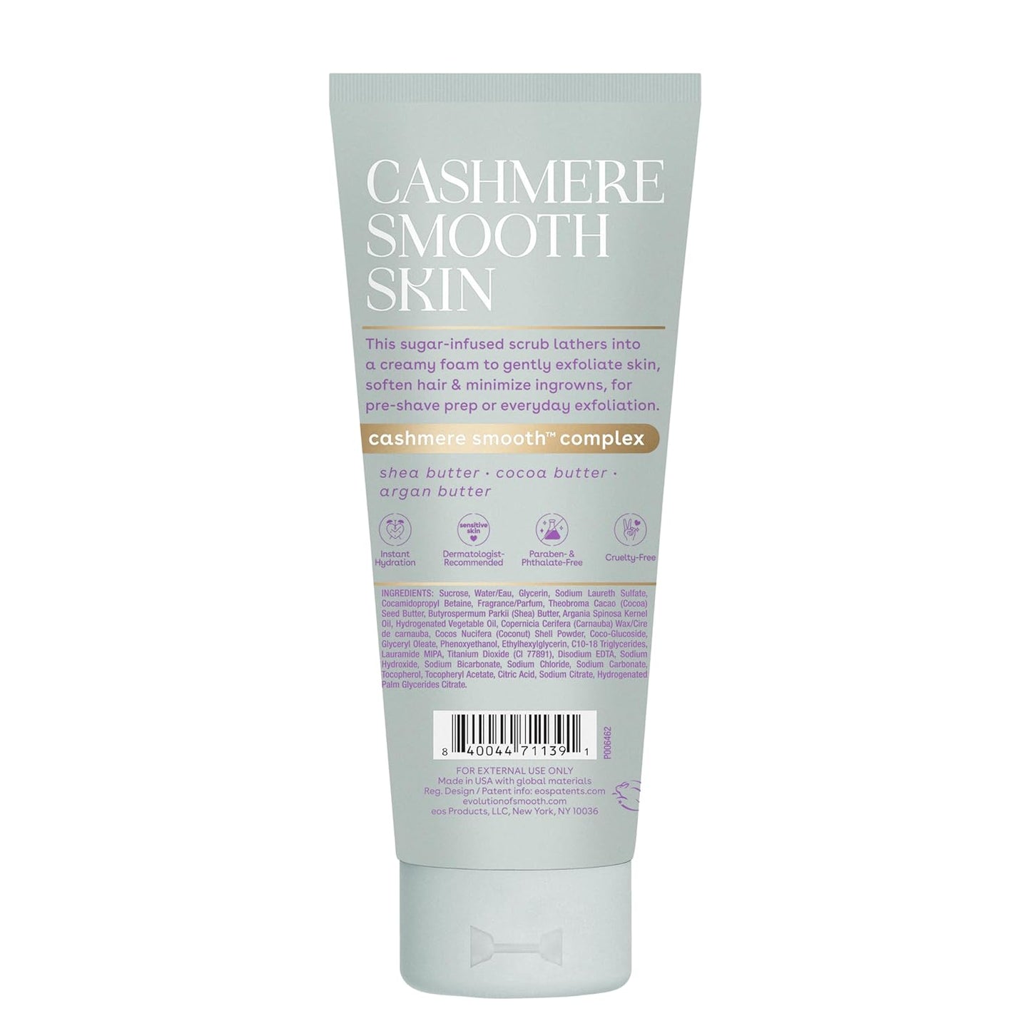 eos Vanilla Cashmere Sugar Scrub – Streamlined Daily Body Exfoliant and Pre-Shave Prep in One Neutral Vanilla Formula