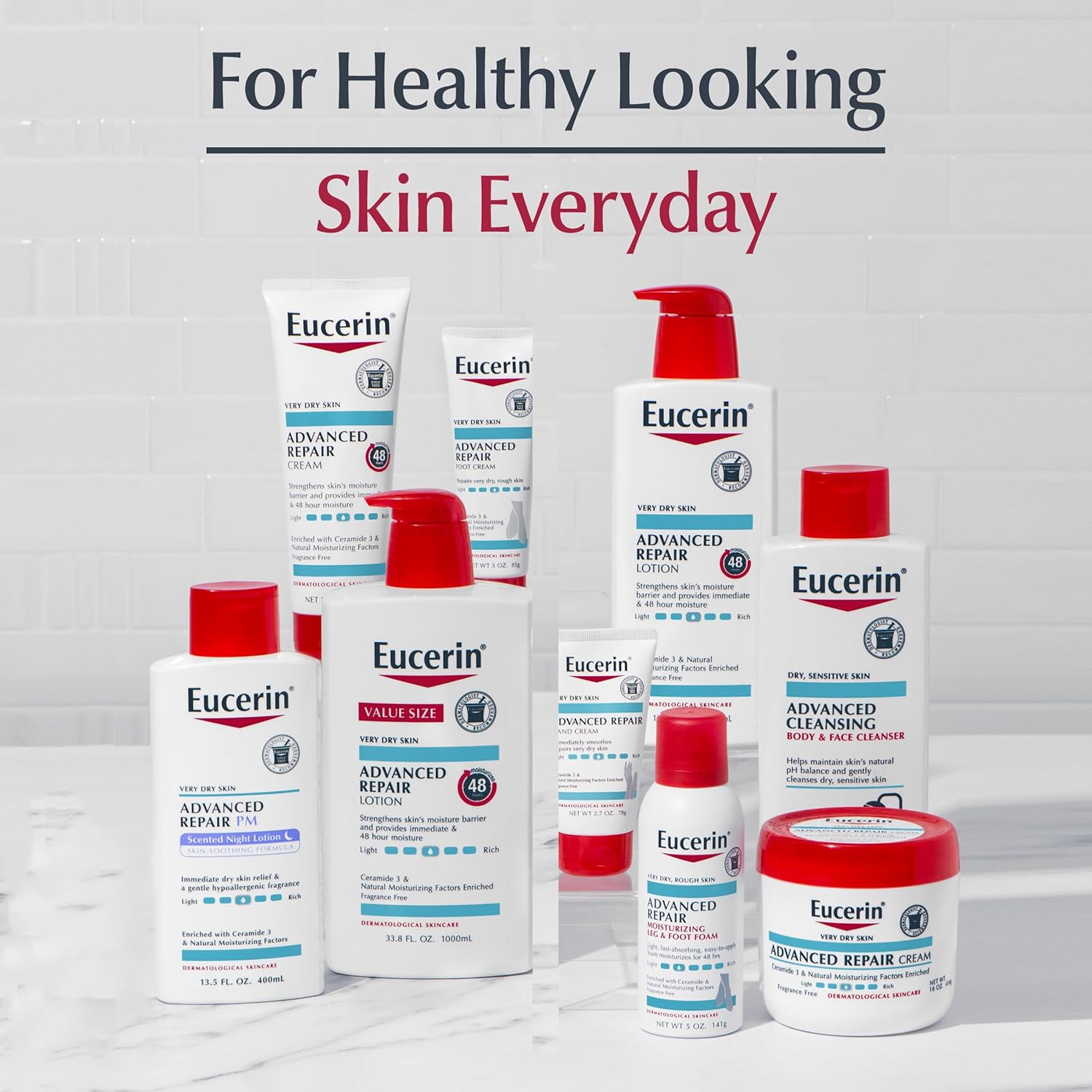 Eucerin Advanced Repair Cleanser – One-Bottle Replacement for Face Wash and Body Wash, Space-Saving