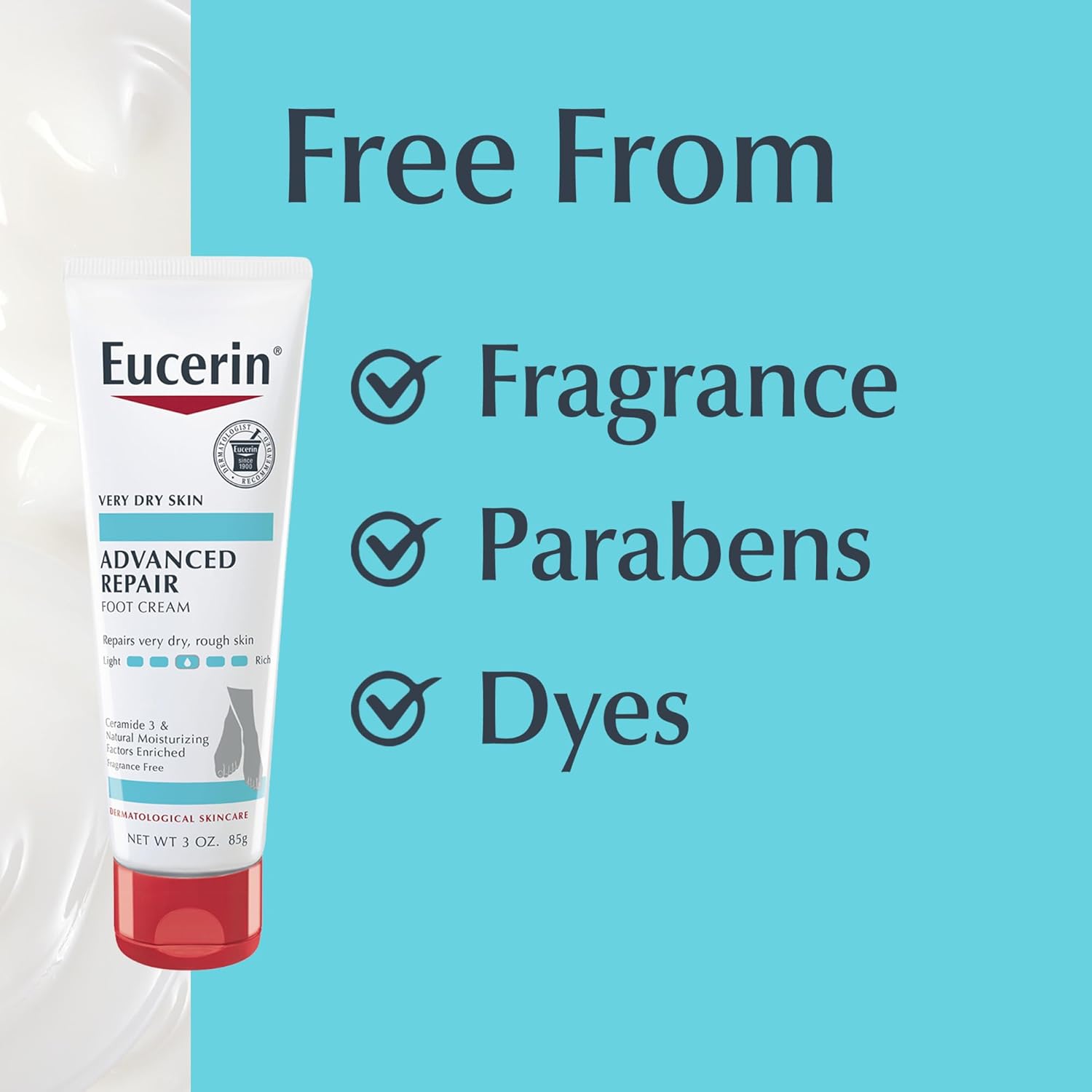 Eucerin Advanced Repair Foot Cream – Portable Foot Repair for Camping and Hiking Trips, Leak-Resistant 3 oz Tube, Pack of 3