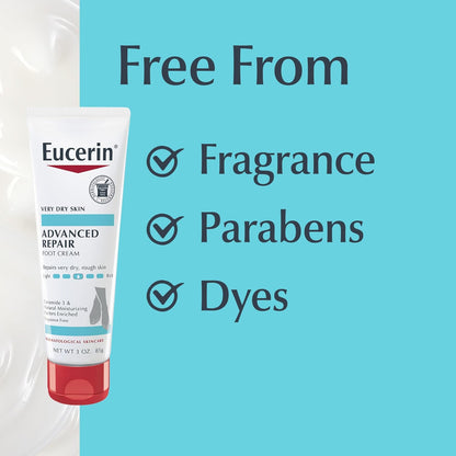 Eucerin Advanced Repair Foot Cream – Portable Foot Repair for Camping and Hiking Trips, Leak-Resistant 3 oz Tube, Pack of 3