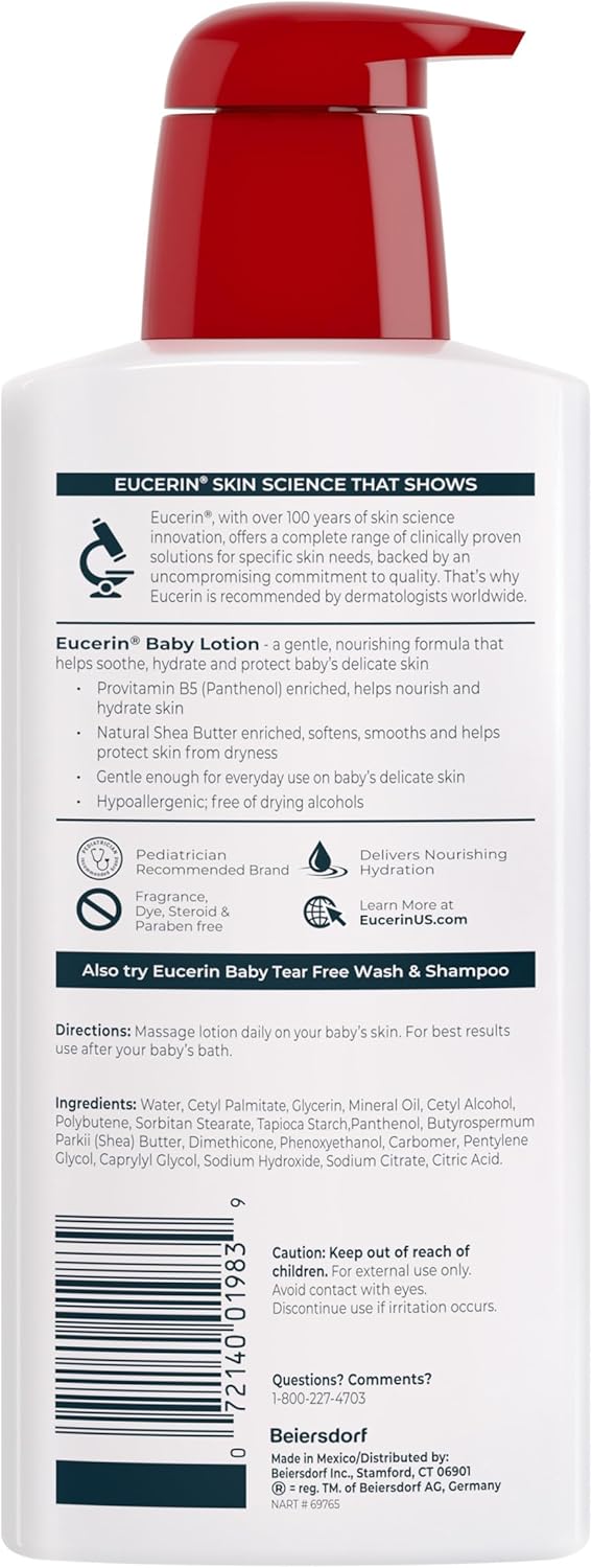 Eucerin Baby Body Lotion – Pediatrician and Dermatologist Recommended for Worry-Free Infant Skincare, 13.5 Fl Oz