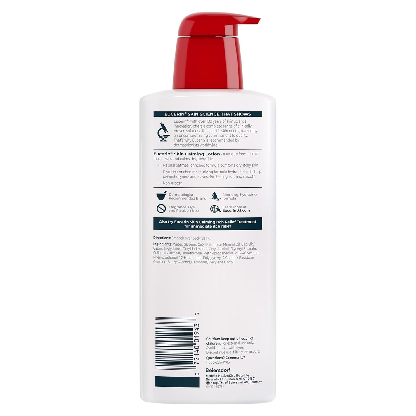 Eucerin Skin Calming Body Lotion – Non-Greasy Moisturizer for Reactive Skin Types, 16.9 fl. oz. Pump Bottle