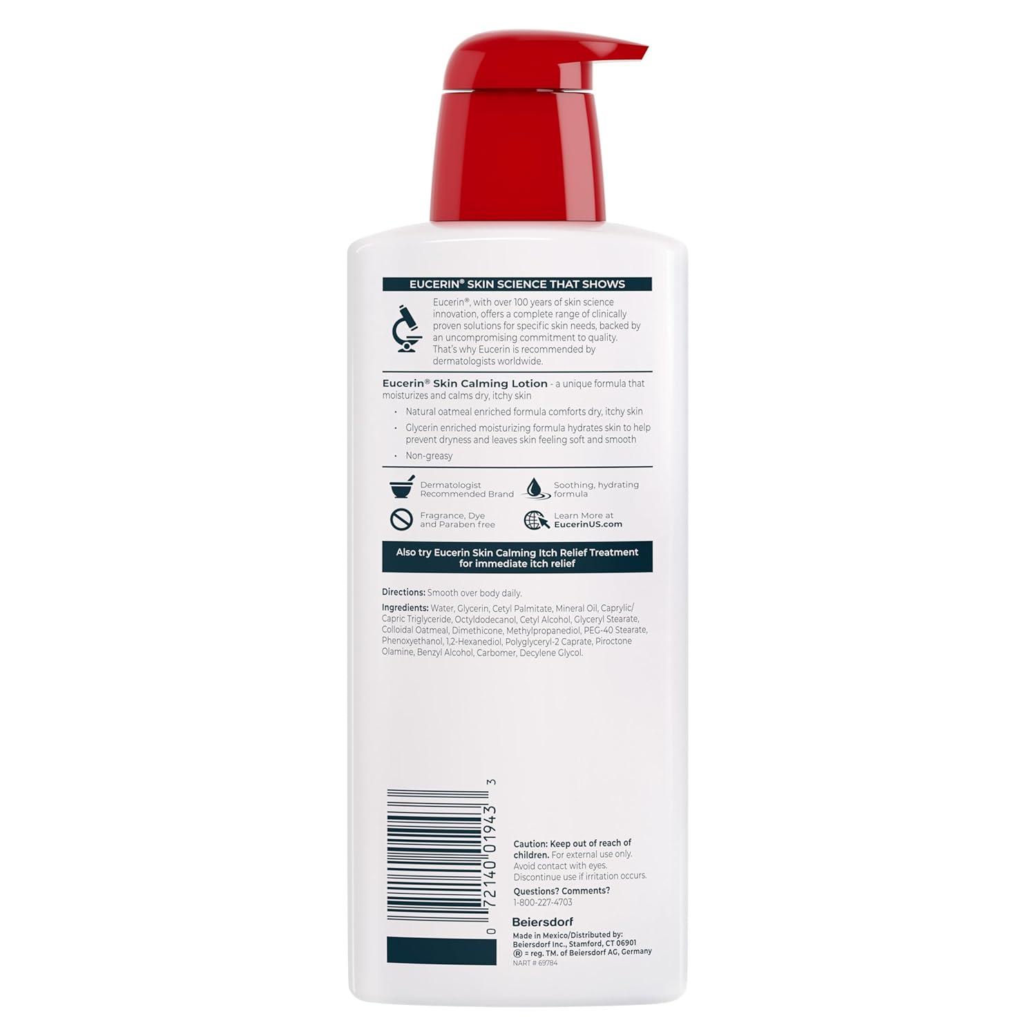 Eucerin Skin Calming Body Lotion – Non-Greasy Moisturizer for Reactive Skin Types, 16.9 fl. oz. Pump Bottle