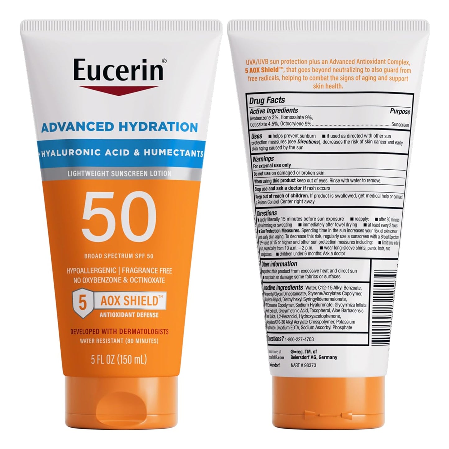 Eucerin Sun Advanced Hydration SPF 50 – Clean Formula Sunscreen for Uncluttered Daily Routines