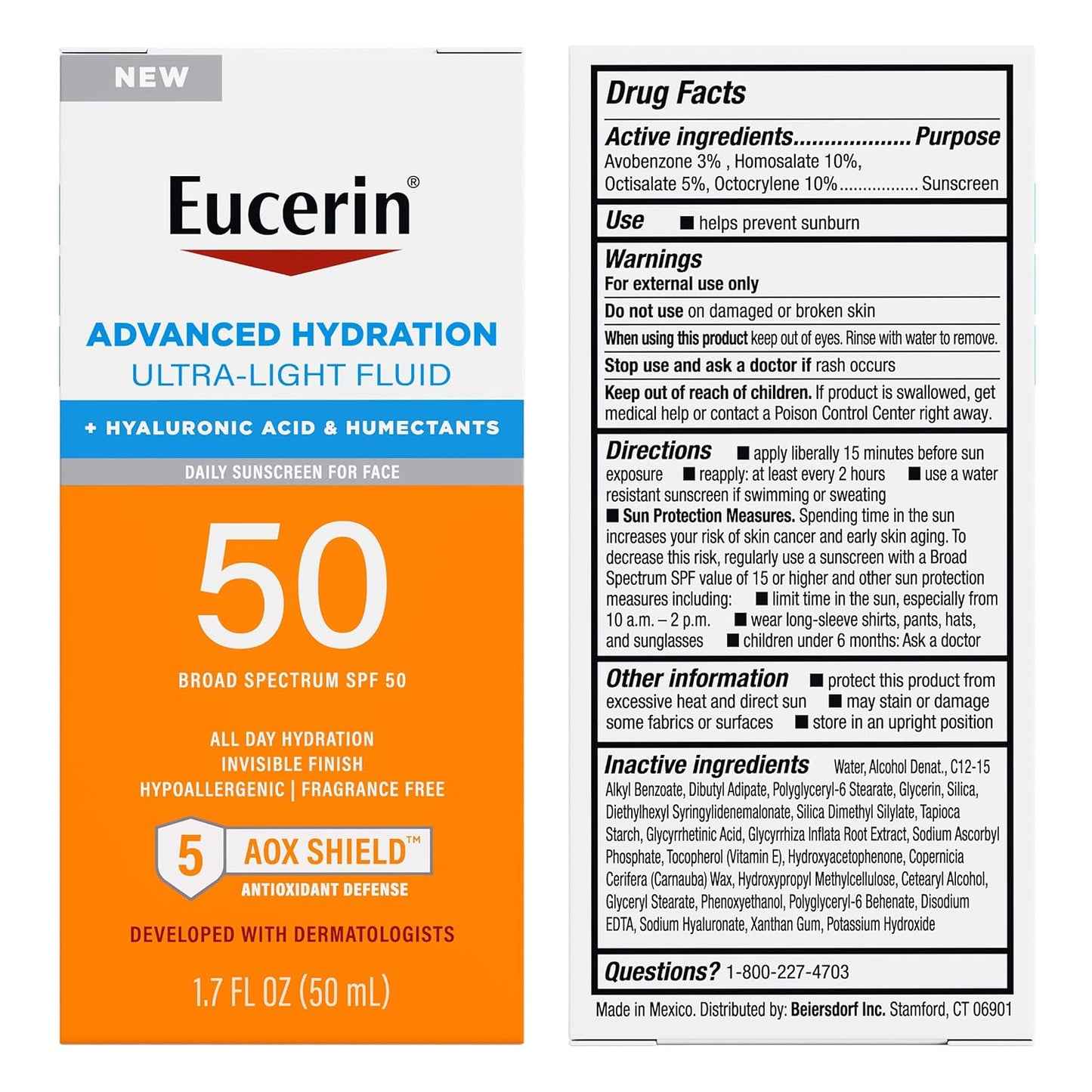Eucerin Sun Advanced Hydration SPF 50 – Intentional Skincare for the Capsule Bathroom, Fragrance-Free Invisible Face SPF Fluid