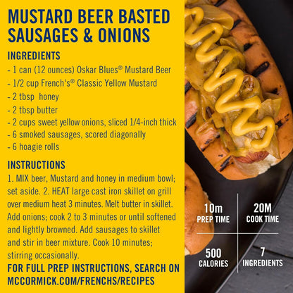 French's Gluten Free Yellow Mustard – Patio Cookout & Outdoor Grilling Mustard for Burgers, Pretzels & Fries, 14 oz