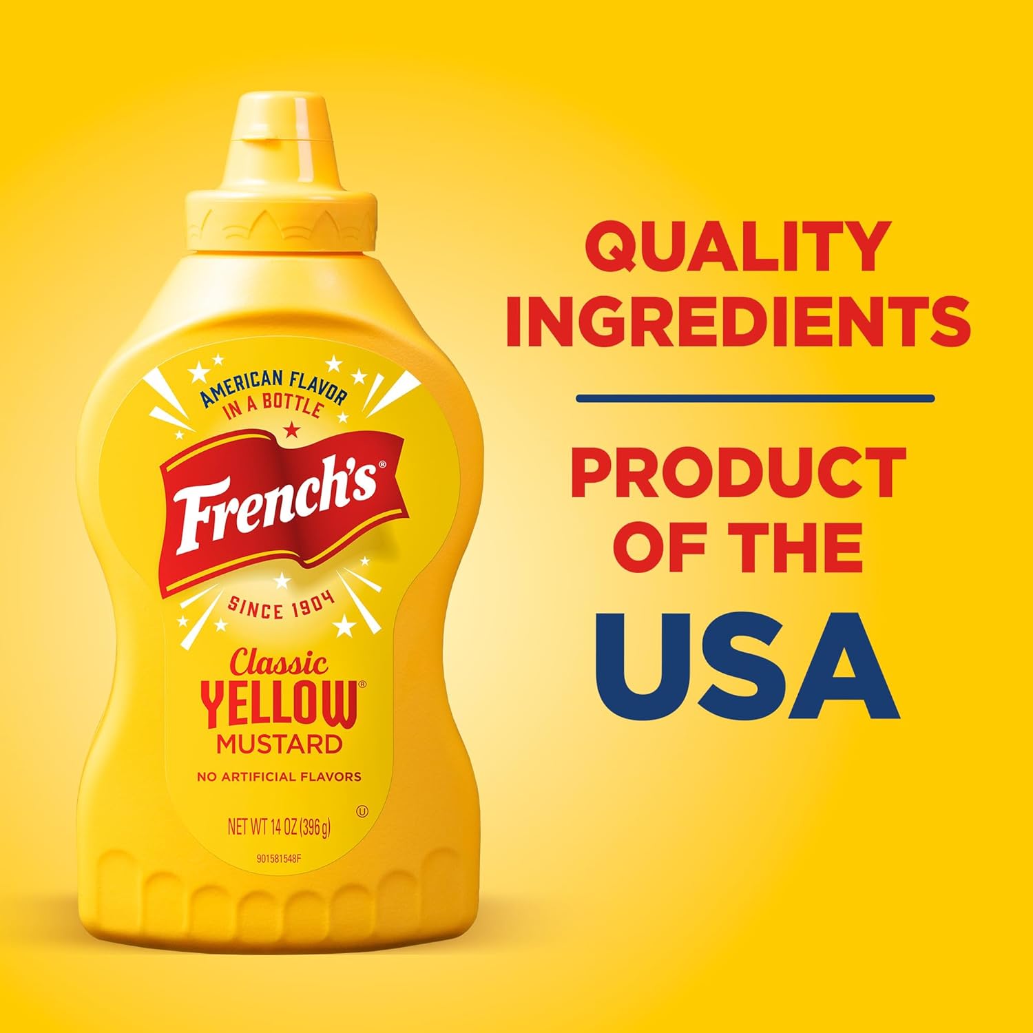 French's Gluten Free Yellow Mustard – Patio Cookout & Outdoor Grilling Mustard for Burgers, Pretzels & Fries, 14 oz