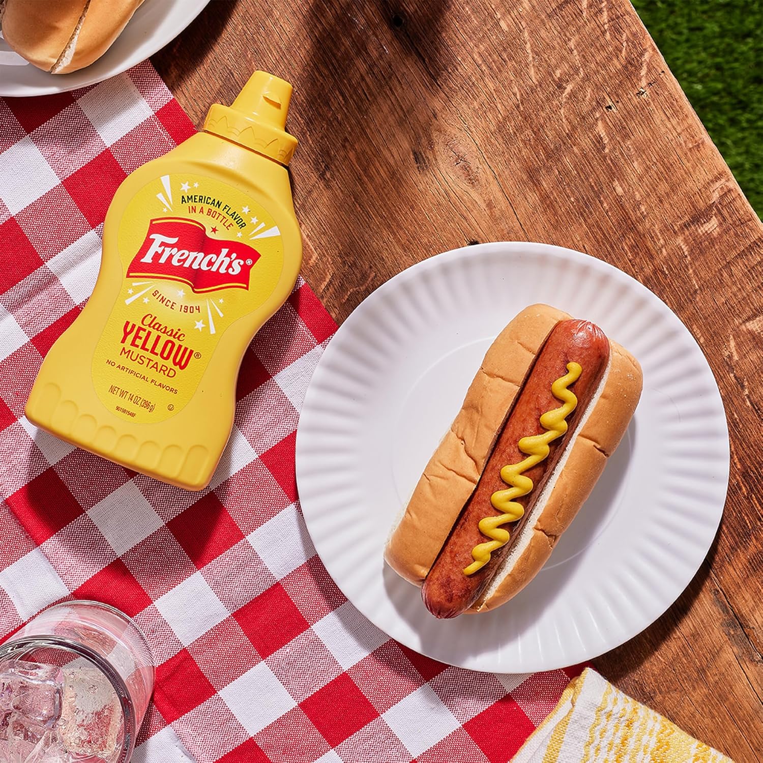 French's Gluten Free Yellow Mustard – Patio Cookout & Outdoor Grilling Mustard for Burgers, Pretzels & Fries, 14 oz