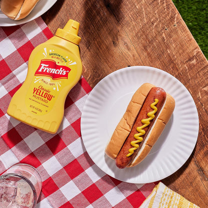 French's Gluten Free Yellow Mustard – Patio Cookout & Outdoor Grilling Mustard for Burgers, Pretzels & Fries, 14 oz