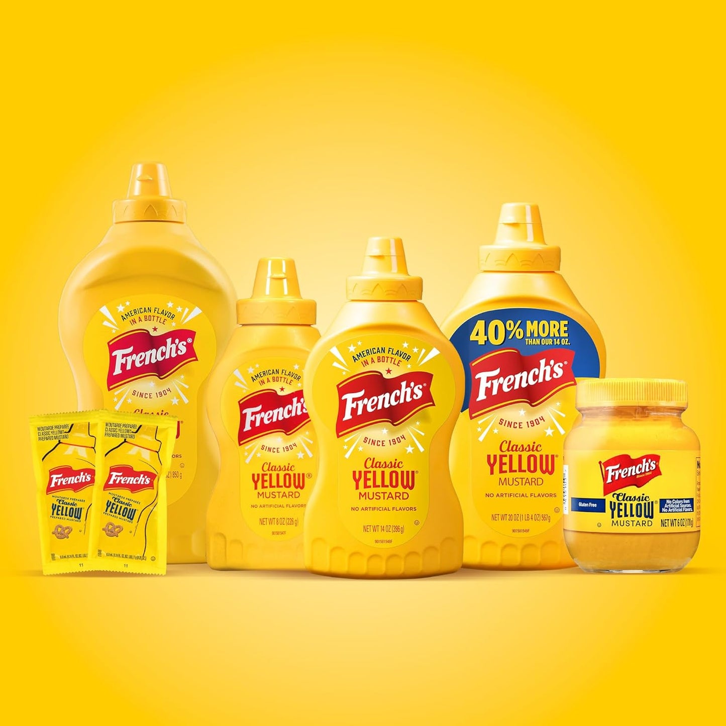 French's Gluten Free Yellow Mustard – Patio Cookout & Outdoor Grilling Mustard for Burgers, Pretzels & Fries, 14 oz