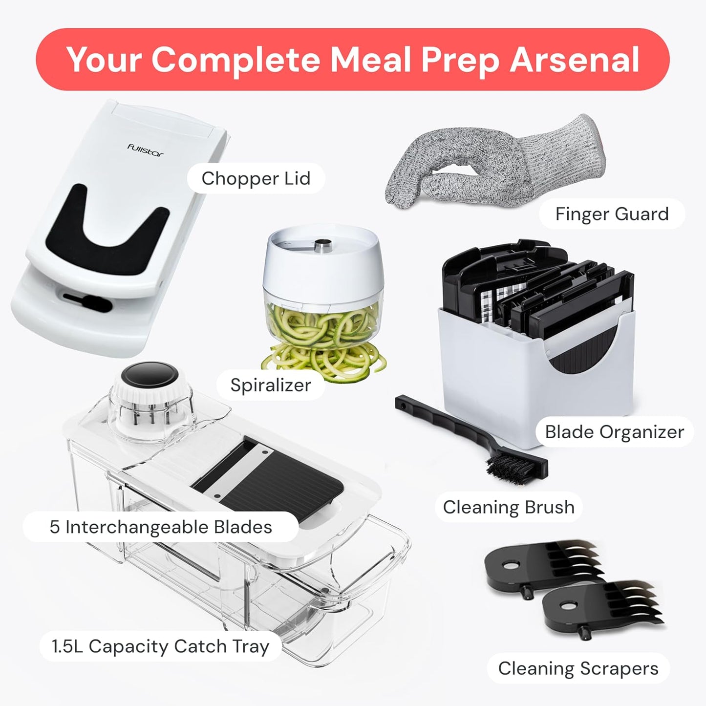 Fullstar XL Mandoline Slicer – Veggie-Forward Cooking for Keto Diets, 6-Blade Chopper & Spiralizer