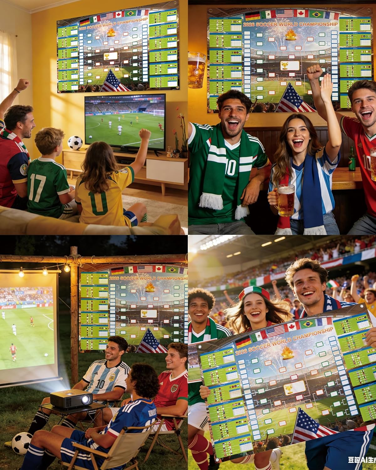 GAMSOD Soccer Tournament Wall Chart – Statement Game Room Decor, High-Resolution Bracket Poster with Reusable National Flags