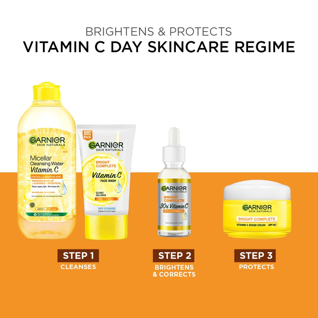 Garnier Bright Complete Vitamin C Booster Face Serum, 30ml – Simple Vitamin C Step for a Less-Is-More Beauty Routine