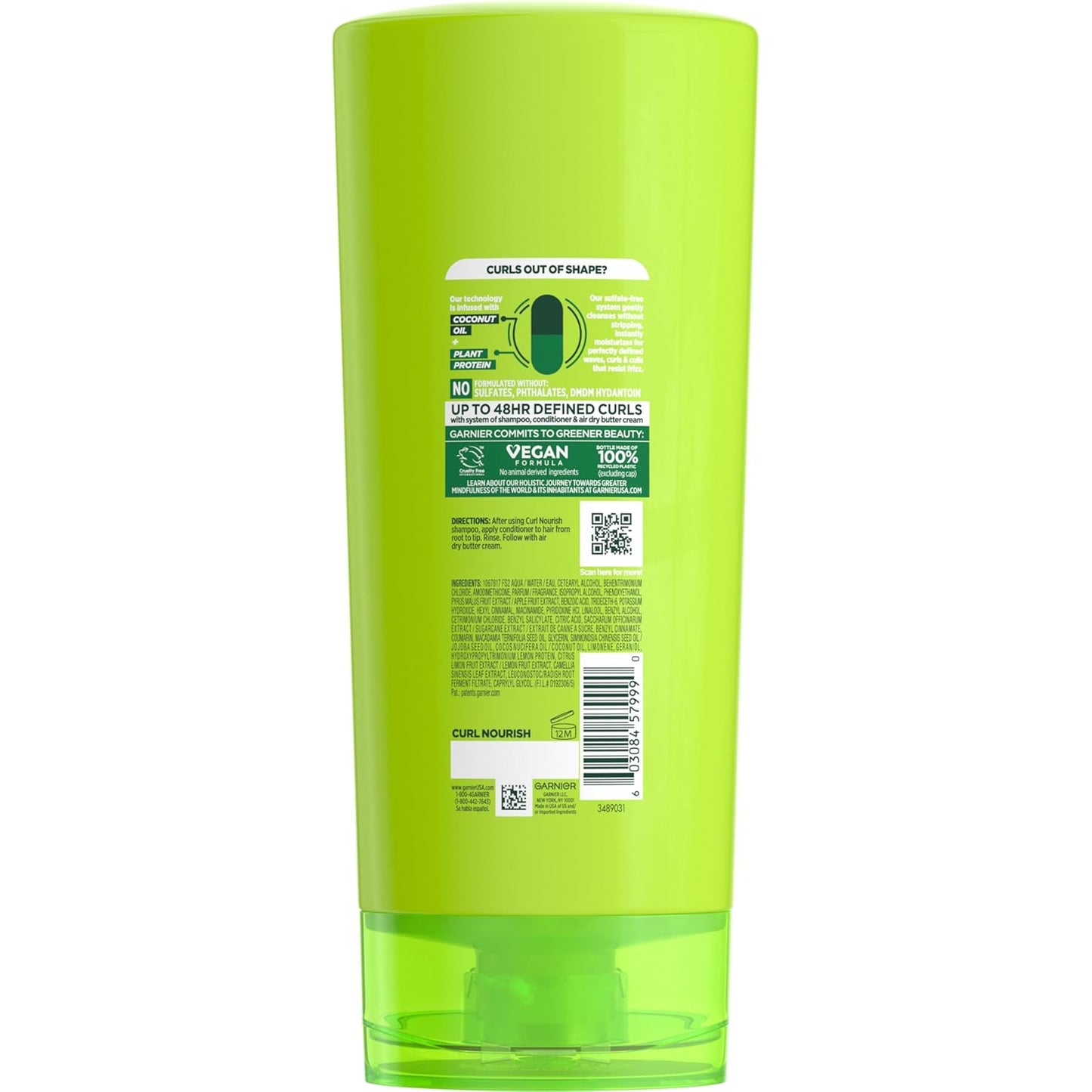 Garnier Fructis Curl Nourish Conditioner for All Curl Types, DMDM Hydantoin-Free Rinse Safe for Shared Family Bathrooms, 21 Fl Oz
