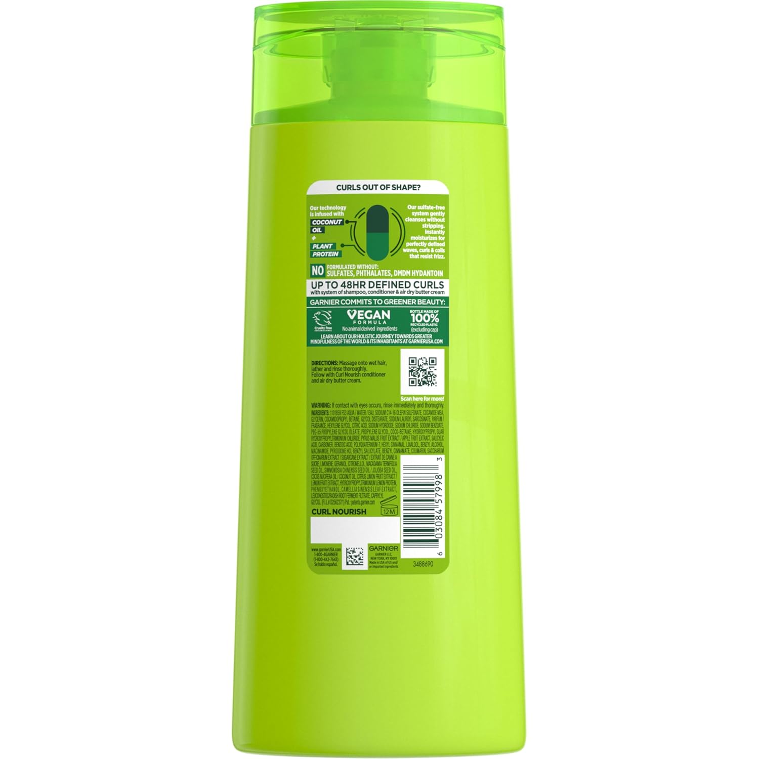 Garnier Fructis Curl Nourish Shampoo – Nightly Wind-Down Hair Care for Frizz-Free Curly Locks, 48-Hour Defined Curls