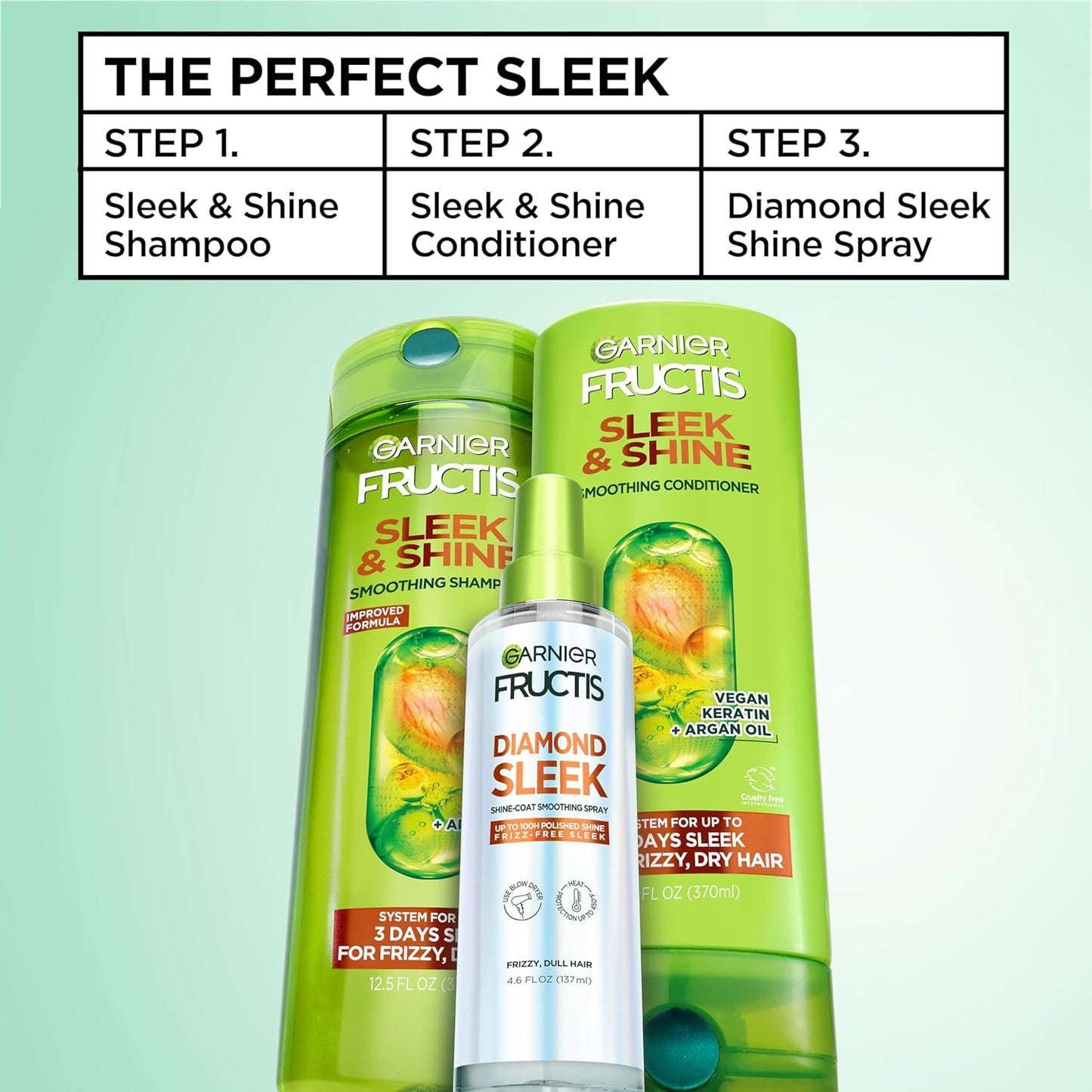 Garnier Fructis Diamond Sleek Hair Shine Spray – Worry-Free Frizz Control Spray for Sensitive Scalps, Non-Greasy Lightweight Formula