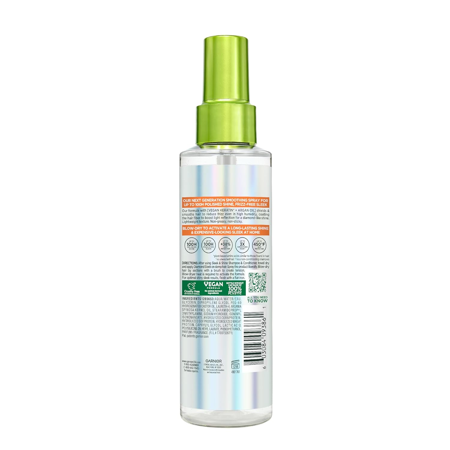 Garnier Fructis Diamond Sleek Hair Shine Spray – Worry-Free Frizz Control Spray for Sensitive Scalps, Non-Greasy Lightweight Formula