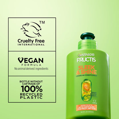 Garnier Fructis Sleek and Shine Leave-In Smoothing Cream – Patio-Ready Frizz Control with Argan Oil, 3-Day Hold, 10.2 Fl Oz Pack of 2
