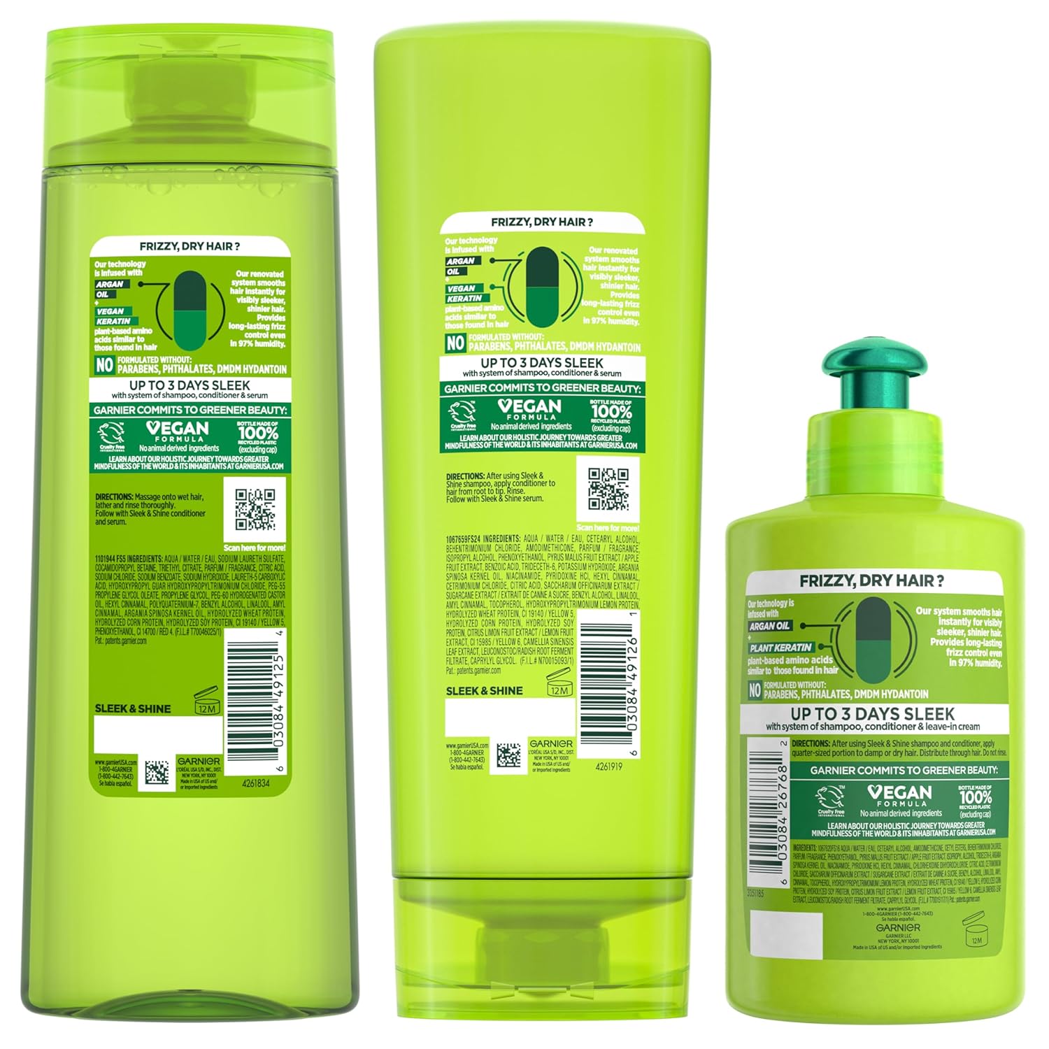Garnier Fructis Sleek & Shine Anti-Frizz Trio – Portable Hair Care Set for Camping Trips, Gym Lockers, and Outdoor Adventures