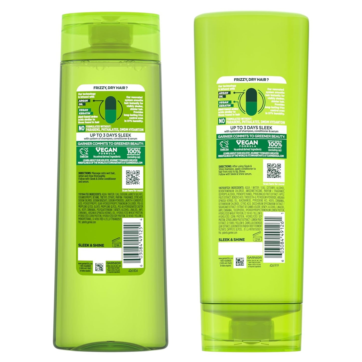 Garnier Fructis Sleek & Shine Duo – Neutral-Toned Frizz Control with Recycled Bottles, Less-Is-More Haircare
