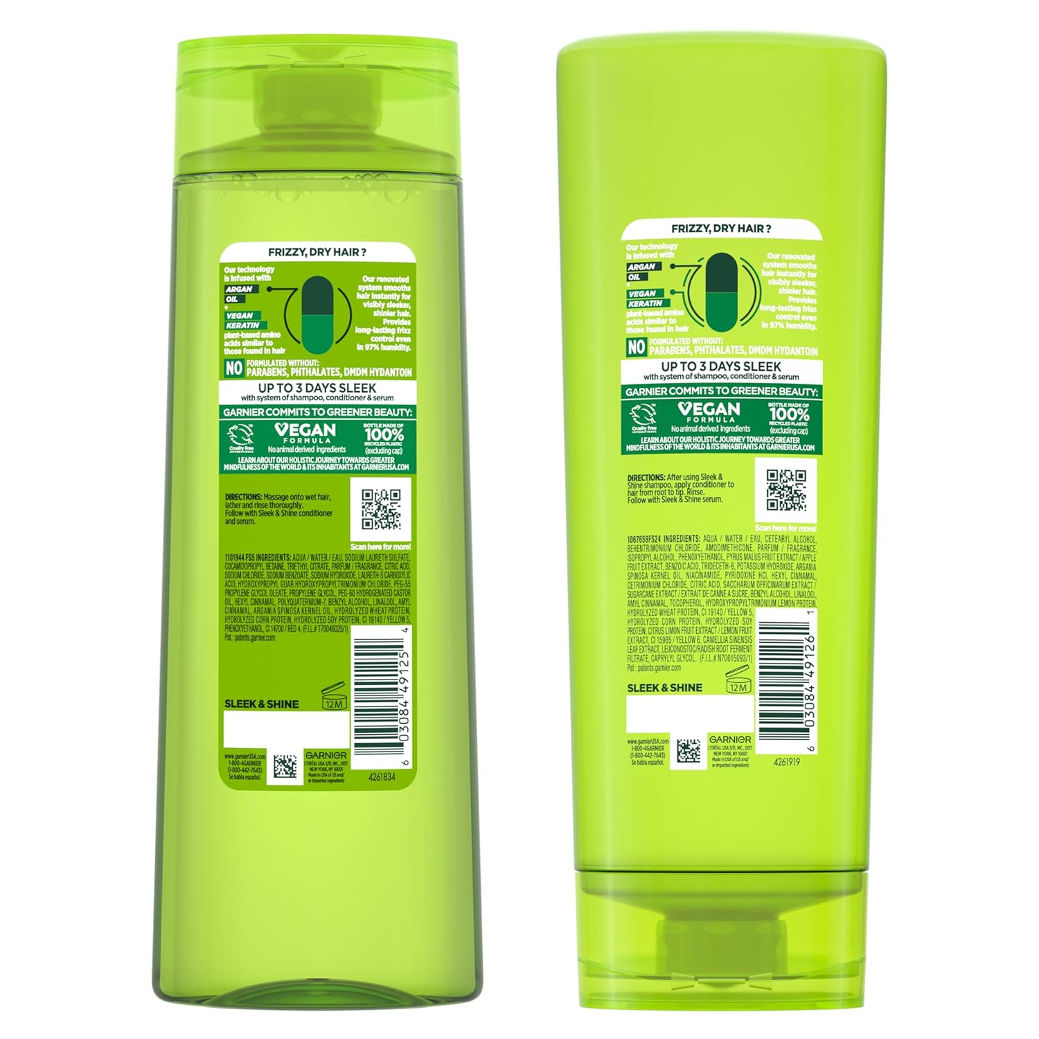 Garnier Fructis Sleek & Shine Duo – Neutral-Toned Frizz Control with Recycled Bottles, Less-Is-More Haircare