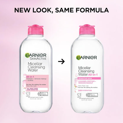 Garnier Micellar Water Hydrating Makeup Remover – Time-Saving Skincare for Commuter Totes and Hotel Vanities, 3.4 Fl Oz Travel Size