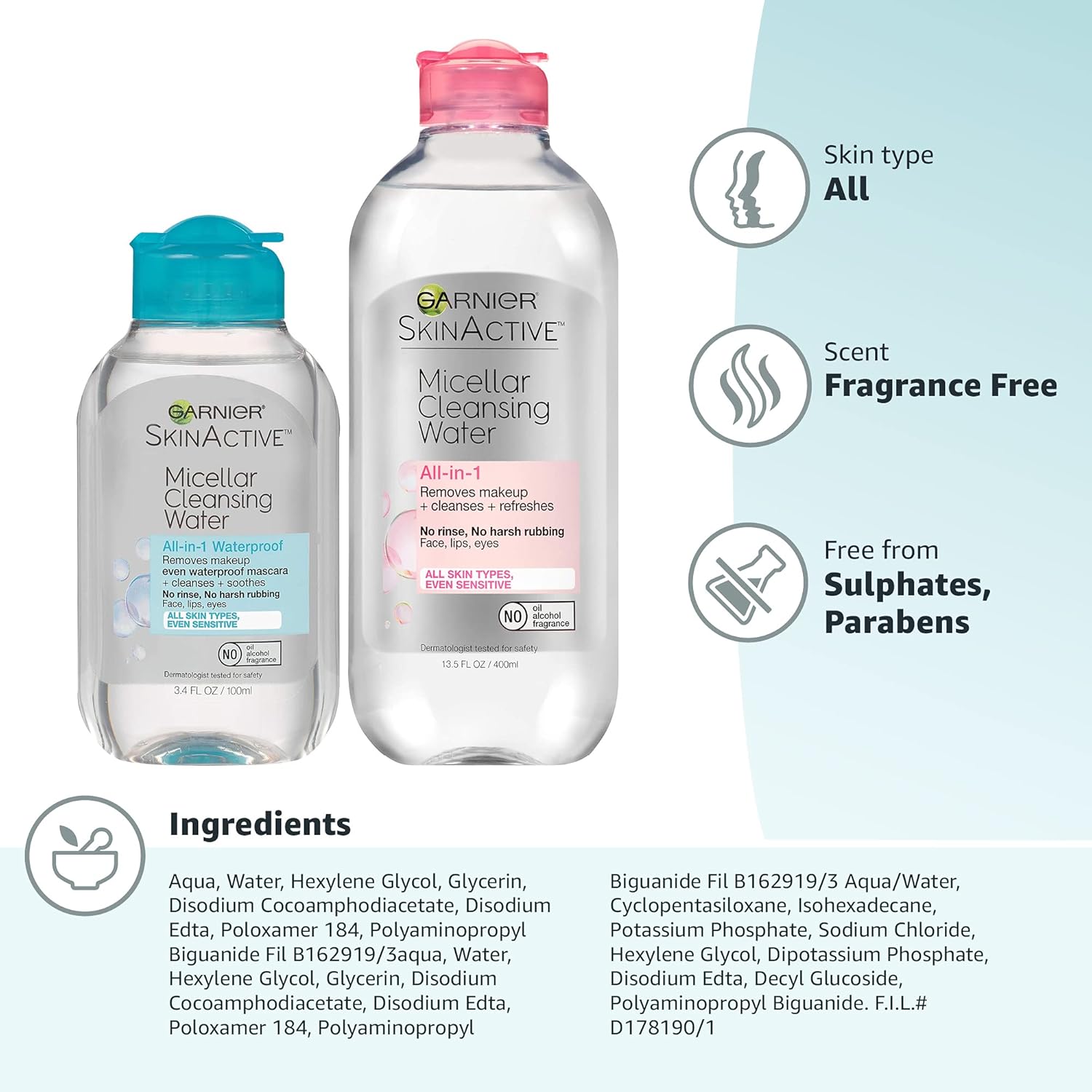 Garnier Micellar Water – Nightly Wind-Down Skincare Duo for Mindful Self-Care, 13.5 + 3.4 fl oz