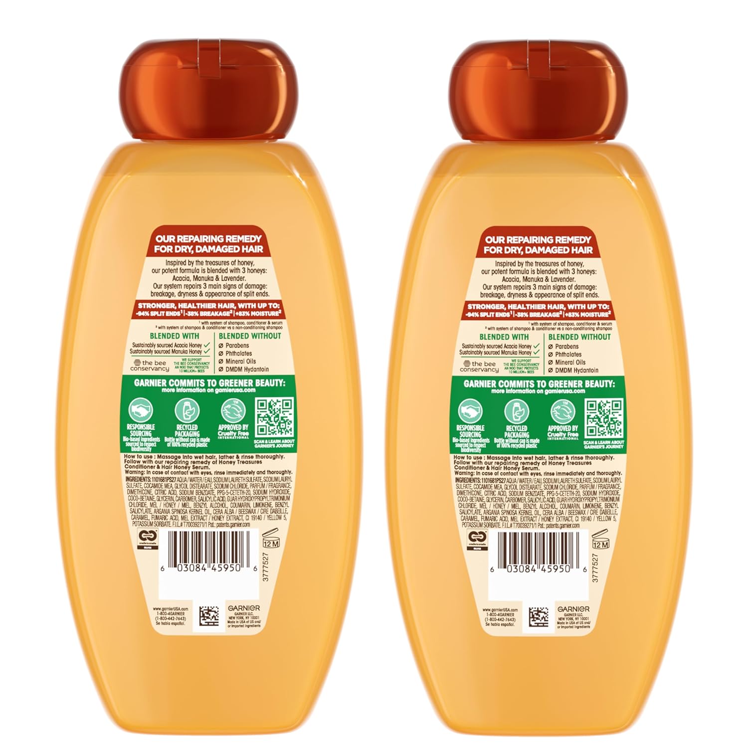 Garnier Whole Blends Honey Treasures Repairing Shampoo – Lovely Housewarming Present for Women Who Love Honey-Scented Hair Care