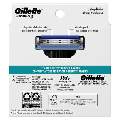 Gillette Mach3 Razor Refills for Men, 12 Sensitive-Skin Blades for a Calmer Morning Routine