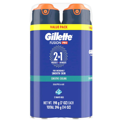 Gillette PRO Shaving Gel for Men – Mindful Morning Grooming for Sensitive Skin, ProGlide Cooling Lather Twin Pack 14oz