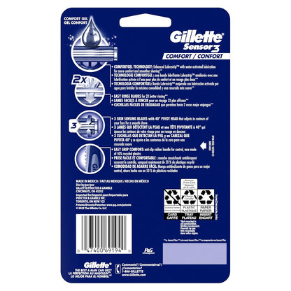 Gillette Sensor3 Comfort Disposable Razors – Gentle Daily Shave for a Calmer Post-Shave Routine