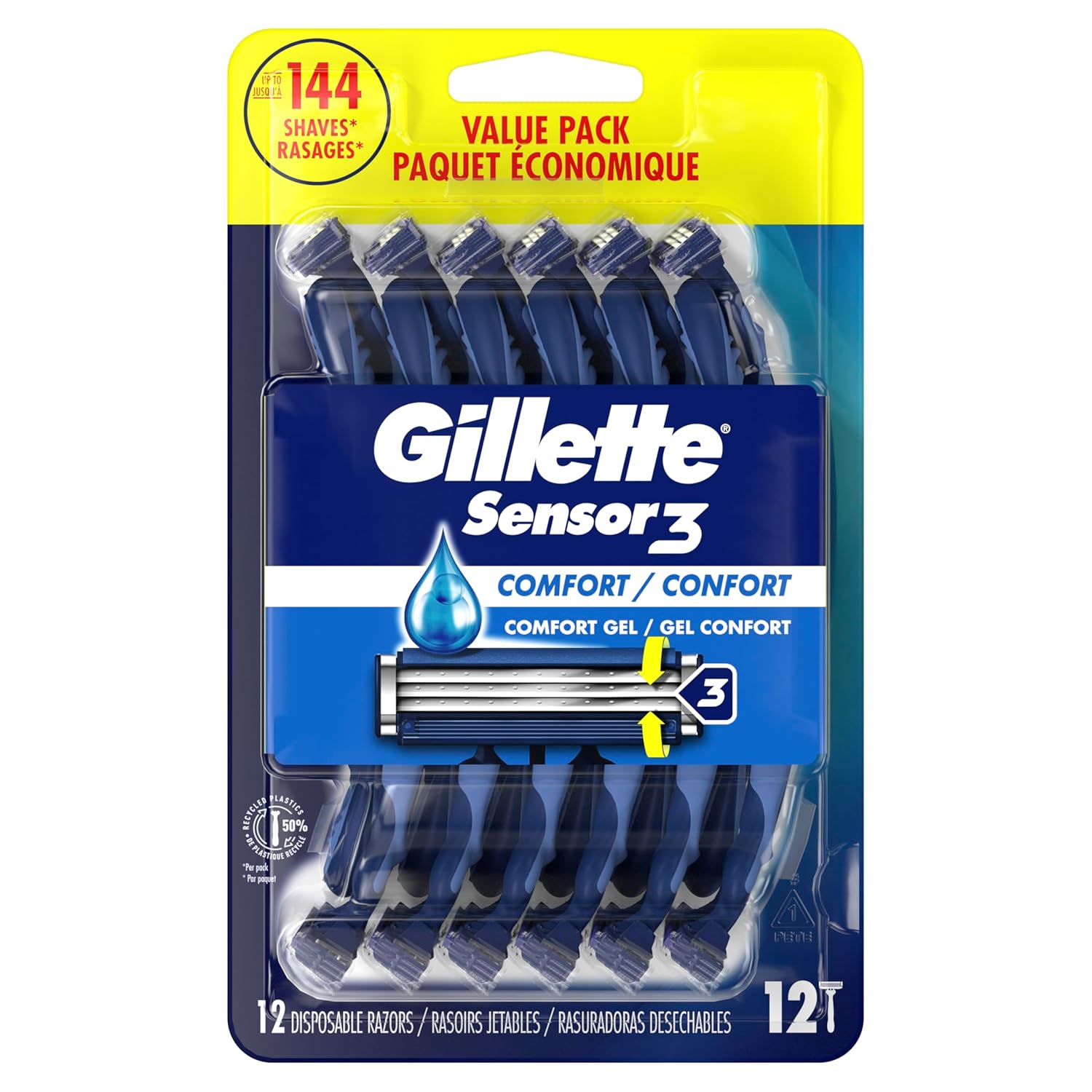 Gillette Sensor3 Comfort Disposable Razors – Gentle Daily Shave for a Calmer Post-Shave Routine