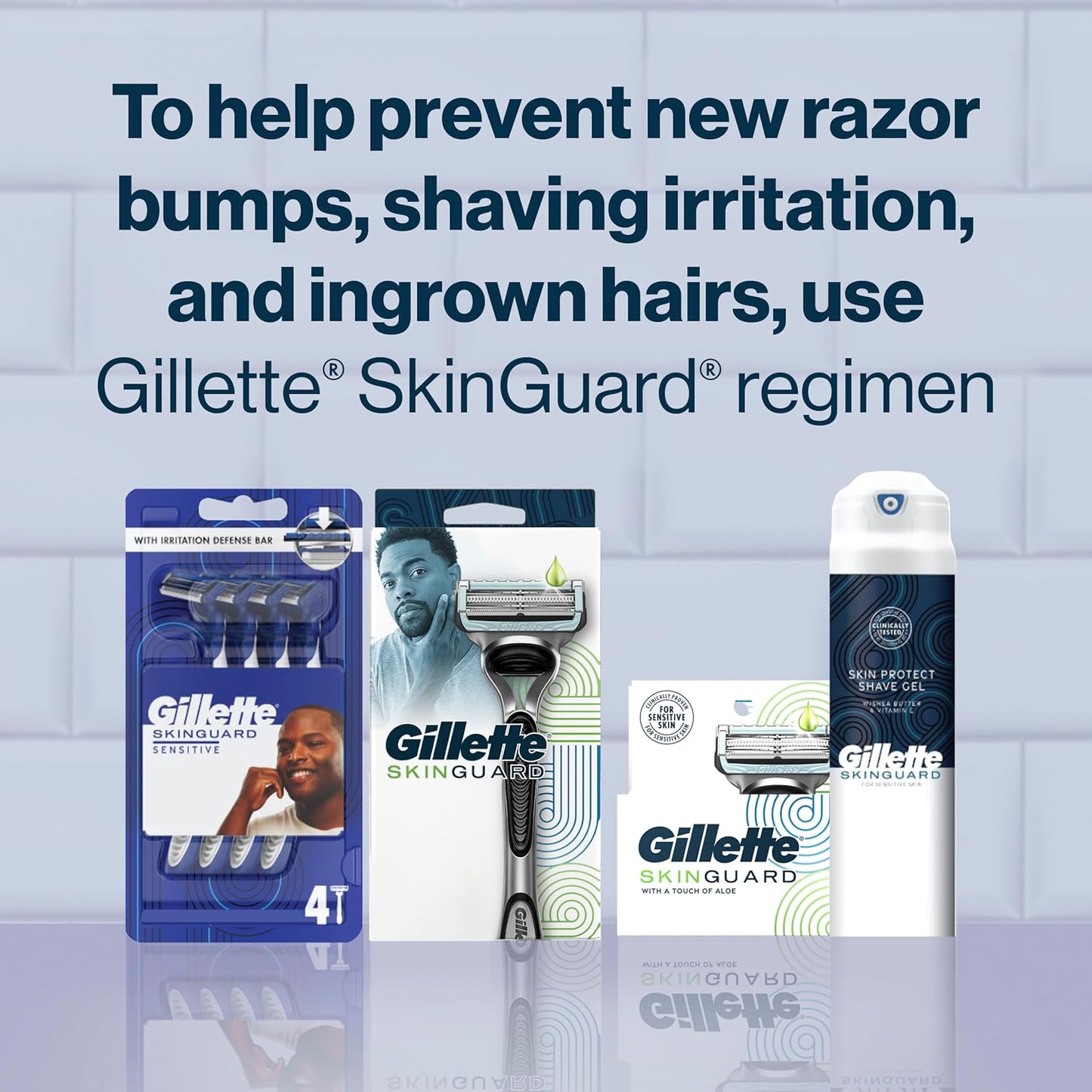 Gillette SkinGuard Sensitive Skin Blades – SkinGuard Bar Protection for Irritation-Free Shaving, 8 Pack