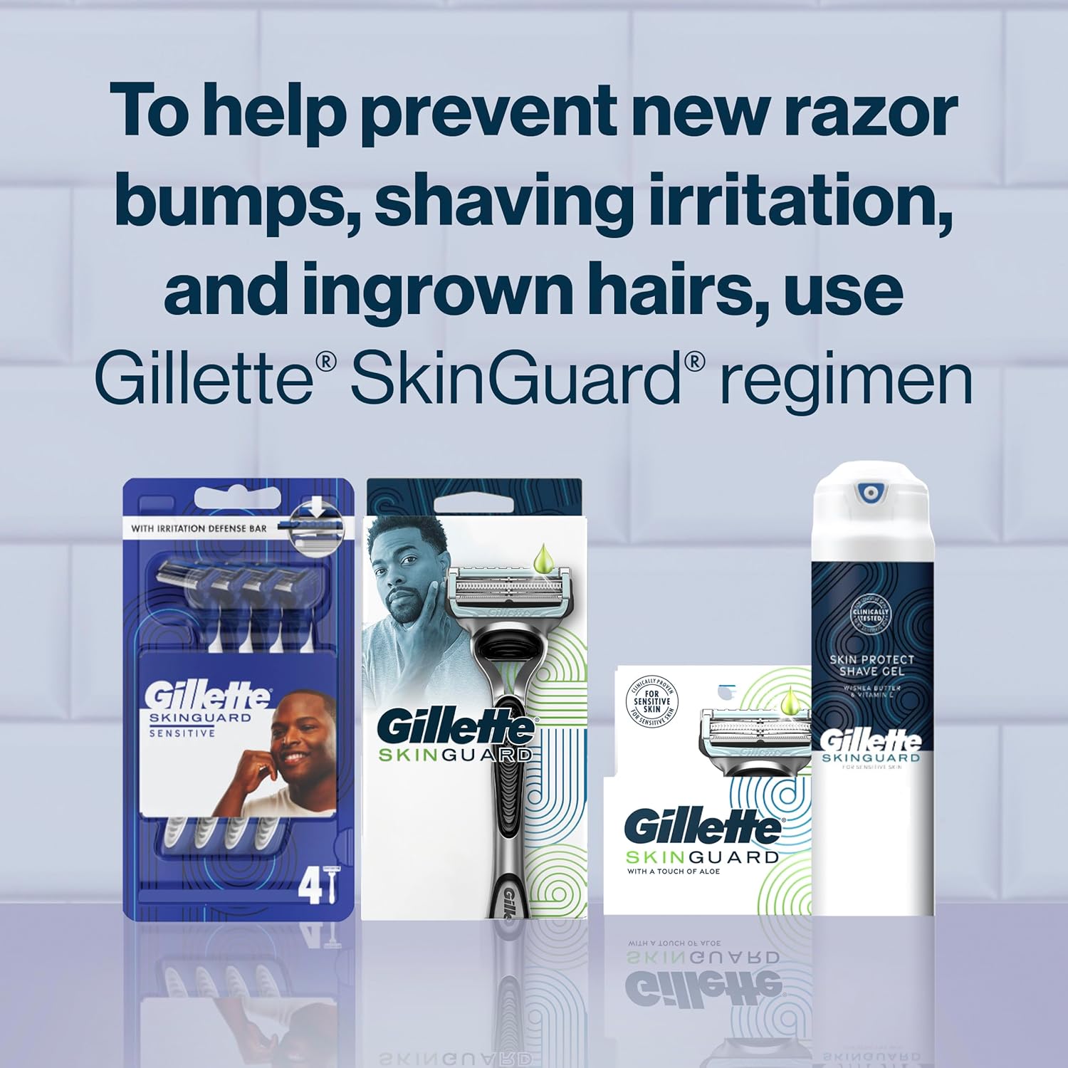 Gillette SkinGuard Sensitive Skin Blades – SkinGuard Bar Protection for Irritation-Free Shaving, 8 Pack
