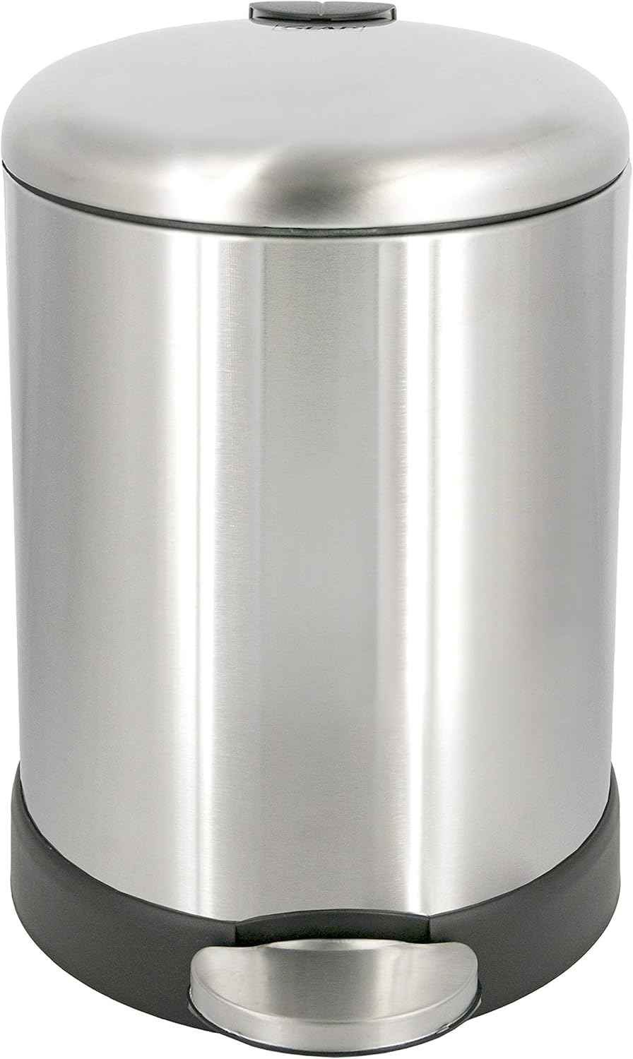 Glad 1.2 Gallon Round Trash Can with Soft Close Lid – Sleek Metal Bin for Minimalist Vanities and Half-Baths