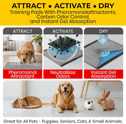 Glad for Pets Black Charcoal Puppy Pads - Senior Dog Bedside Incontinence Care, Anti-Microbial 30 Count