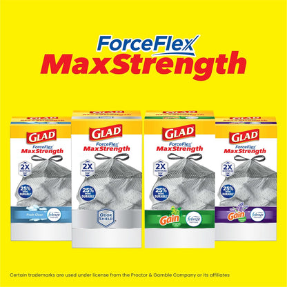 Glad ForceFlex MaxStrength XL Drawstring Trash Liners 20 Gallon, Reinforced Grips-The-Can Top to Stay Put in Busy Family Kitchens, 80 Count