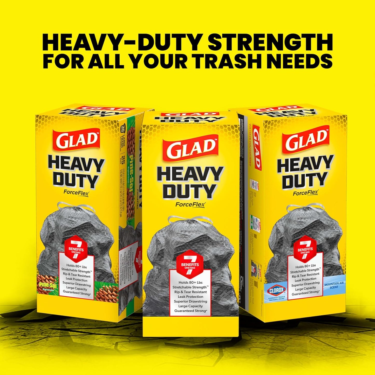 Glad ForceFlex Worry-Free Heavy Duty Bags for Homes with Kids and Pets, 30 Gal Sealed Odor Containment, 50 Ct