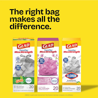 Glad Odor Control Trash Bags Febreze Fresh Clean – Stress-Free Home Reset for Bath Time and Bedroom Mindfulness, 8 Gallon, 80 Count