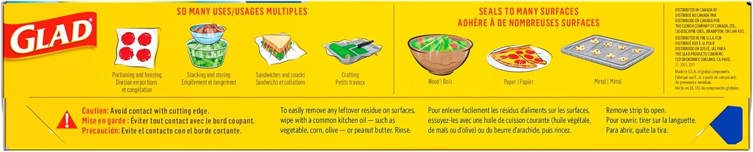 Glad Press'N Seal Plastic Wrap – Healthy Portion Control Storage for Mindful Eaters, Airtight Lid-Free Containers for Weekly Plans