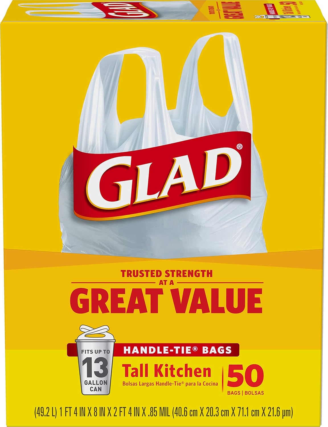 Glad Tall Kitchen Trash Bags Fragrance-Free, Reinforced Middle Bands for Intentional Living Spaces