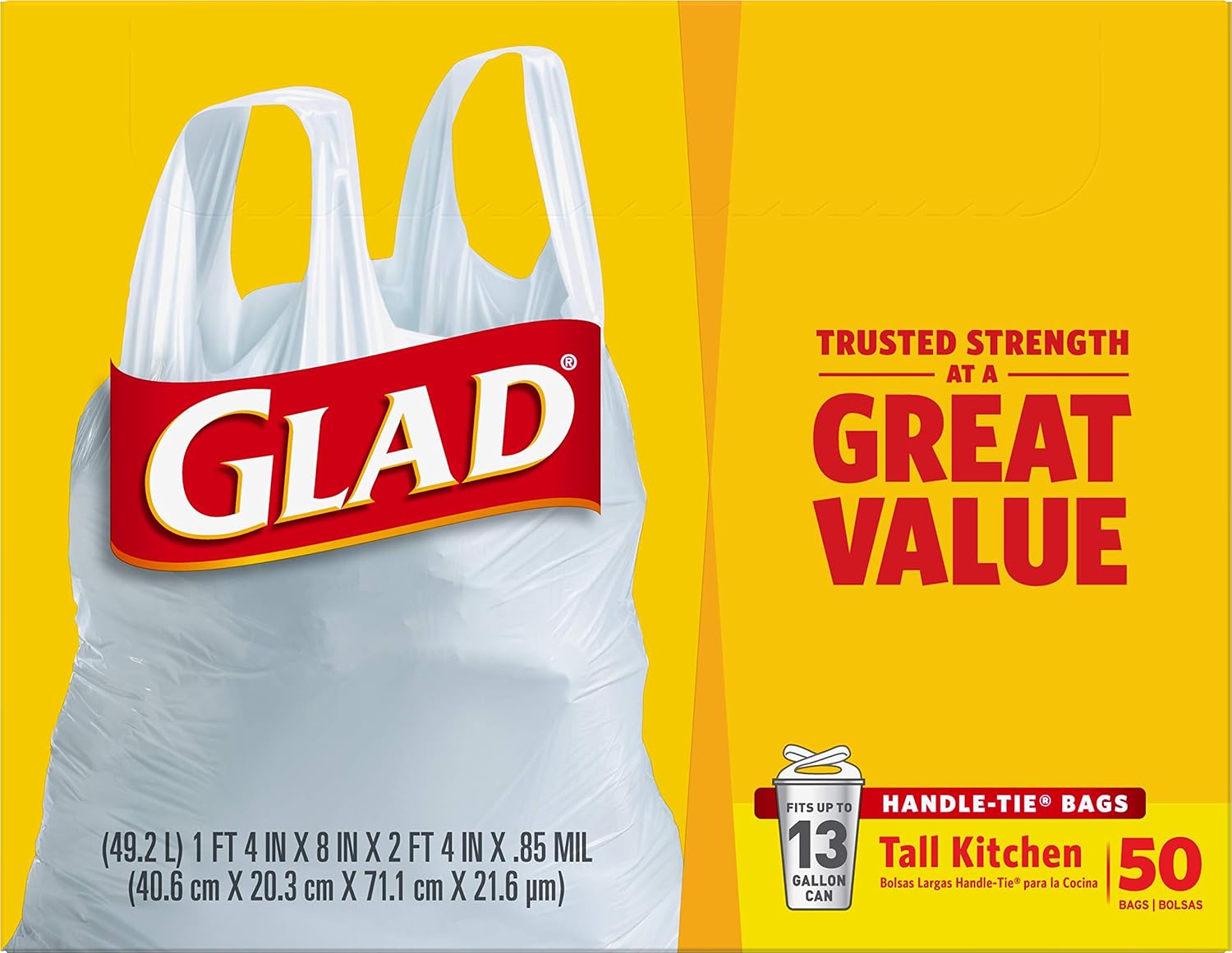 Glad Tall Kitchen Trash Bags Fragrance-Free, Reinforced Middle Bands for Intentional Living Spaces