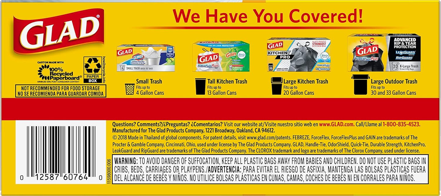 Glad Tall Kitchen Trash Bags Fragrance-Free, Reinforced Middle Bands for Intentional Living Spaces