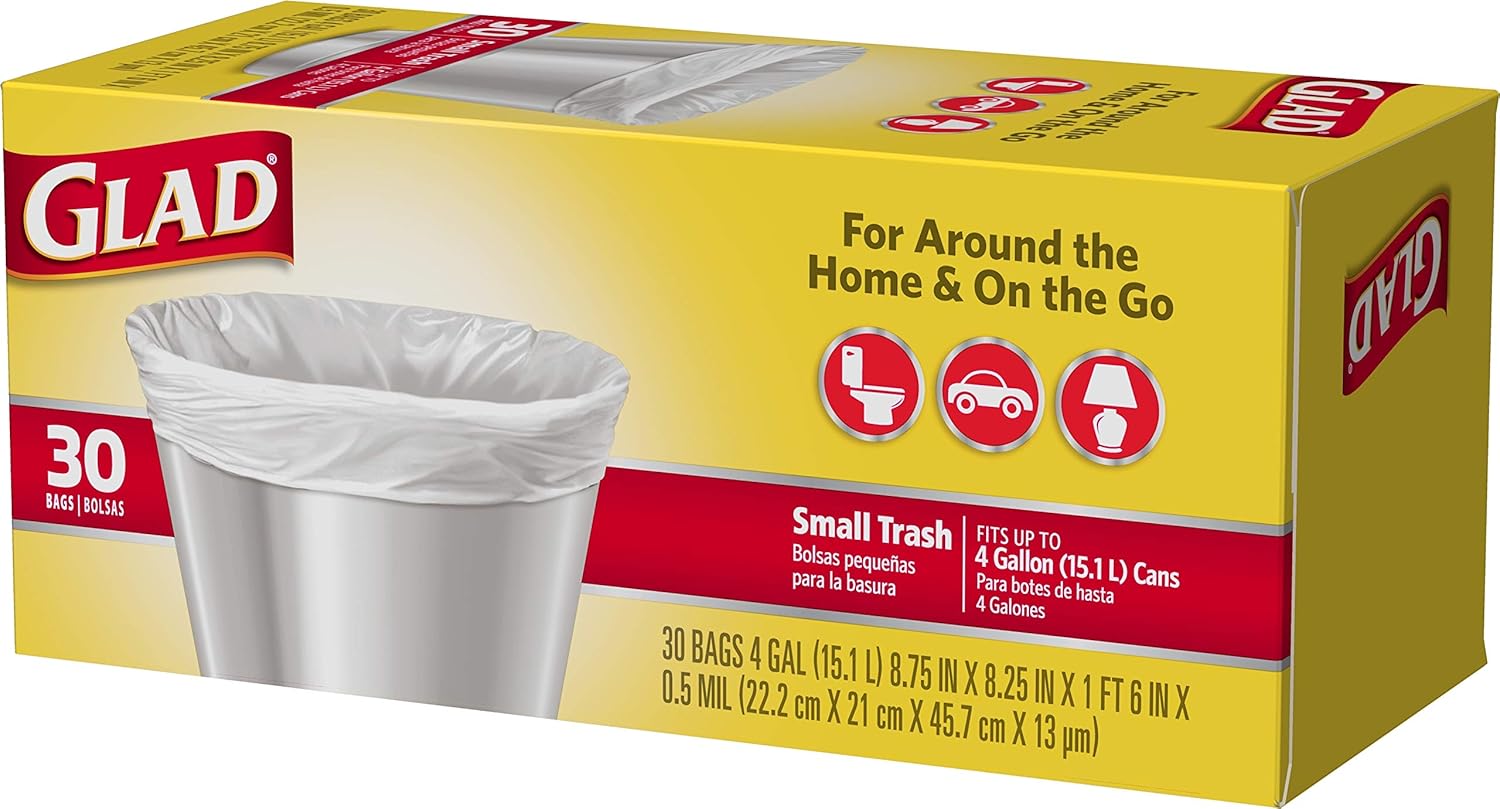 Glad Trash Bags, Small Garbage Bags - 4 Gallon White Trash Bag, Tear-Proof Strength for Hygienic Disposal