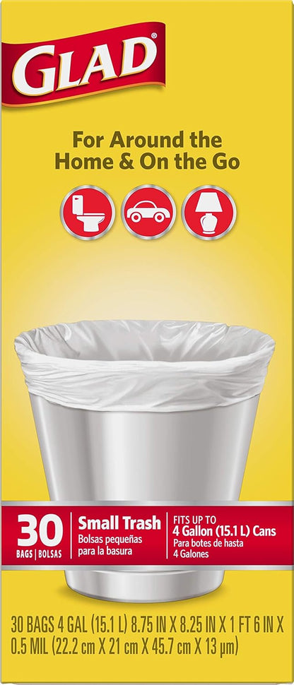 Glad Trash Bags, Small Garbage Bags - 4 Gallon White Trash Bag, Tear-Proof Strength for Hygienic Disposal