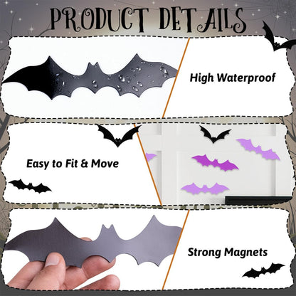 Halloween Bat Wall Decor for Kids – 72 Pcs Removable 3D PVC Bat Stickers Safe for Bedroom, Playroom, and Classroom