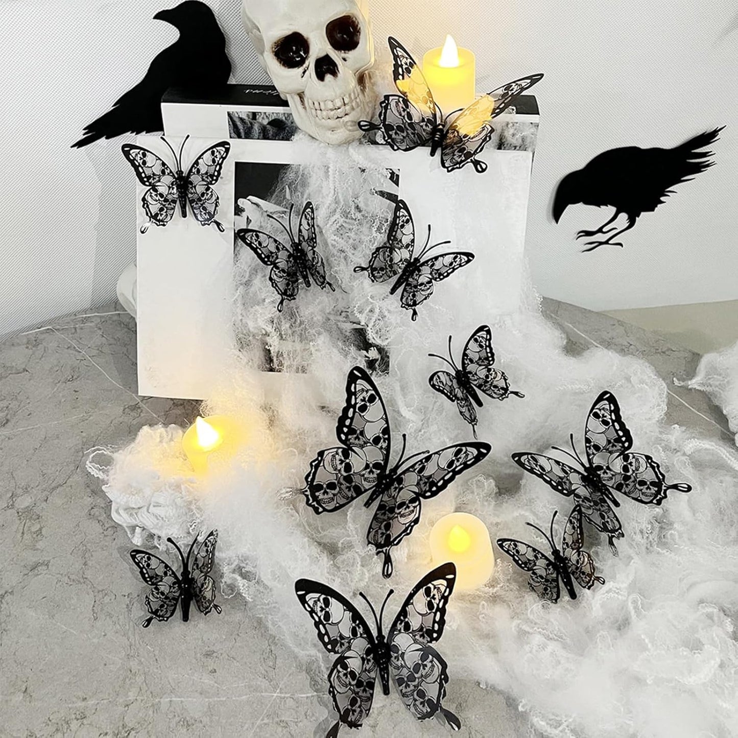 Halloween Party Host Gift – 72 Pcs 3D Bat Wall Decals, Foldable PVC Stickers in 3 Colors and 12 Sizes for Spooky Home Makeovers