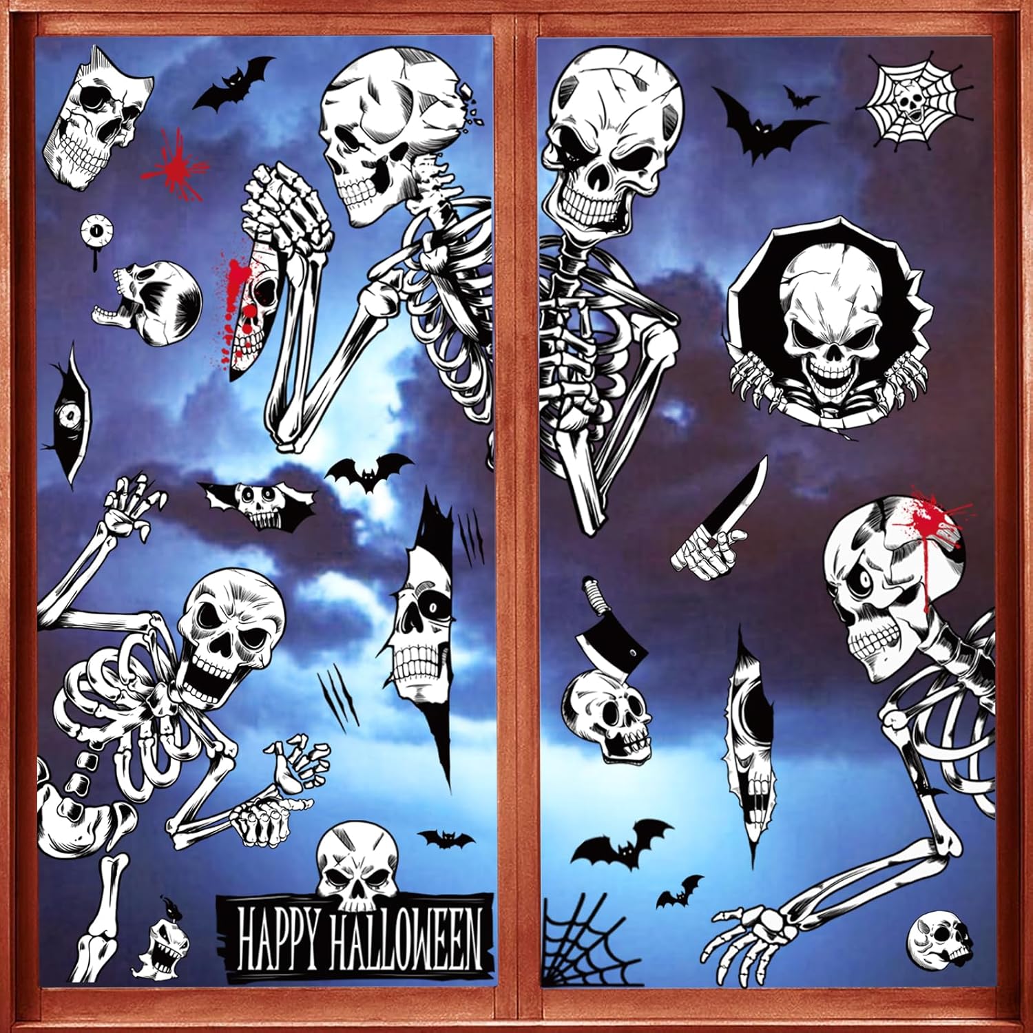 Halloween Window Stickers - Two-Variant Halloween and Winter Gift Set, Skulls and Snowflake Reusable Cling Collection